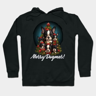 Merry Dogmas! Cute Boston Terrier Puppy, Christmas Dog Lover Hoodie